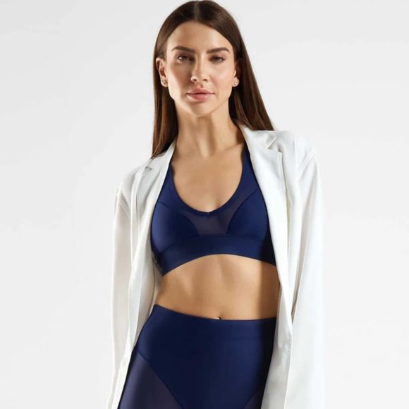 NWT Adam Selman Sport Sheer Racer Bra in Midnight Blue Size Medium - Picture 2 of 10